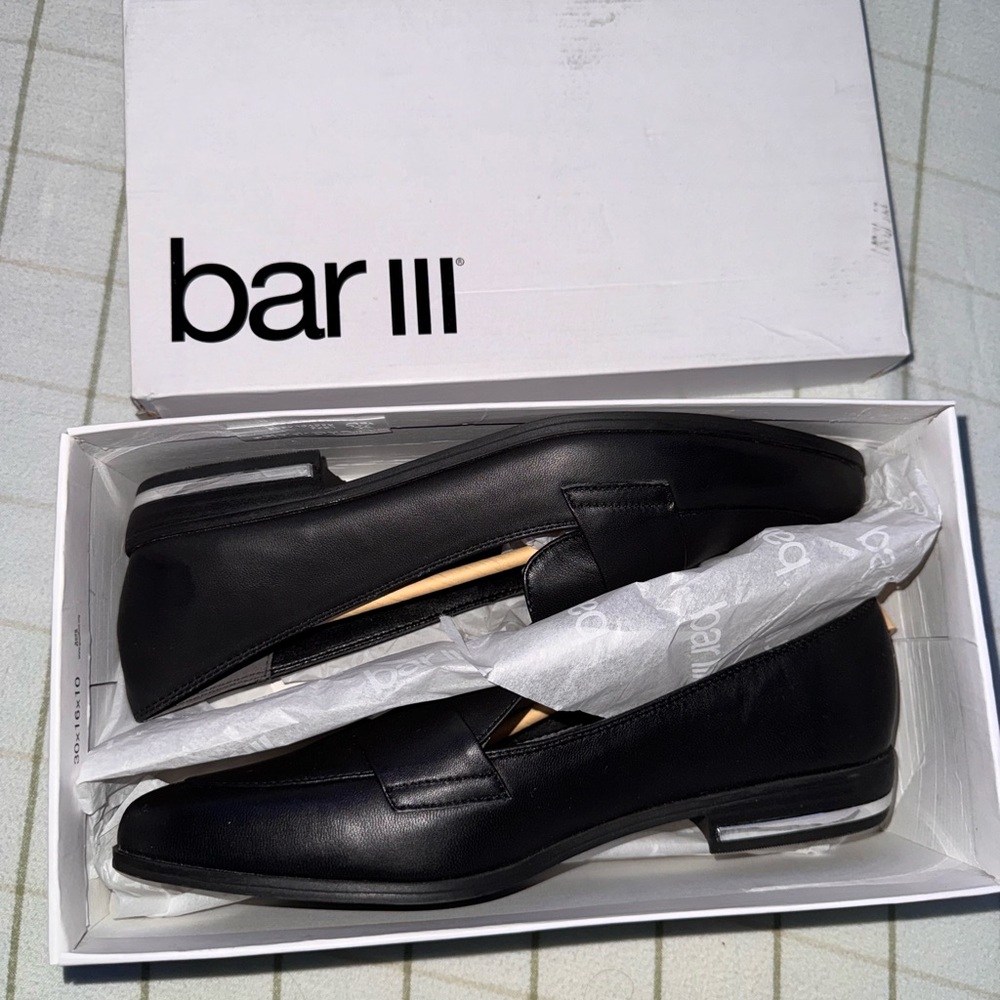 Bar III Black Leather Loafers Sleek Slip-Ons